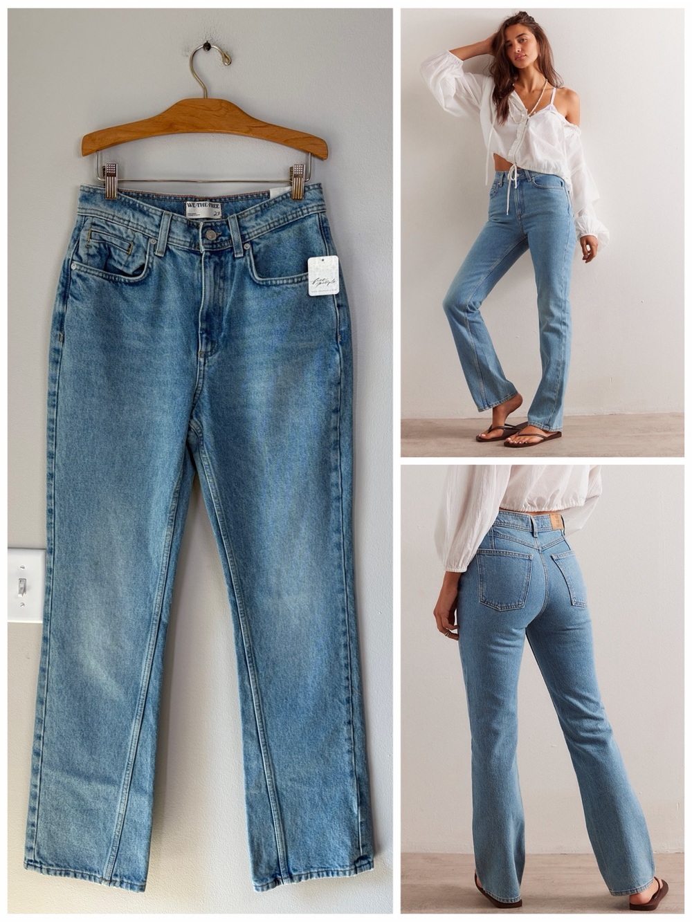 We The Free Union Blue Xena High Rise Slim Straight Jeans Denim Cotton